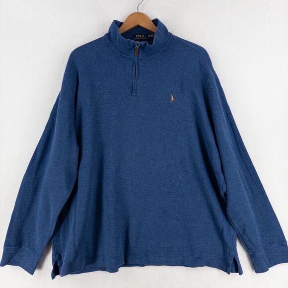 Polo Ralph Lauren Men’s XXL Blue Pullover Quarter Zip Sweater Multicolor Pony - Picture 1 of 10